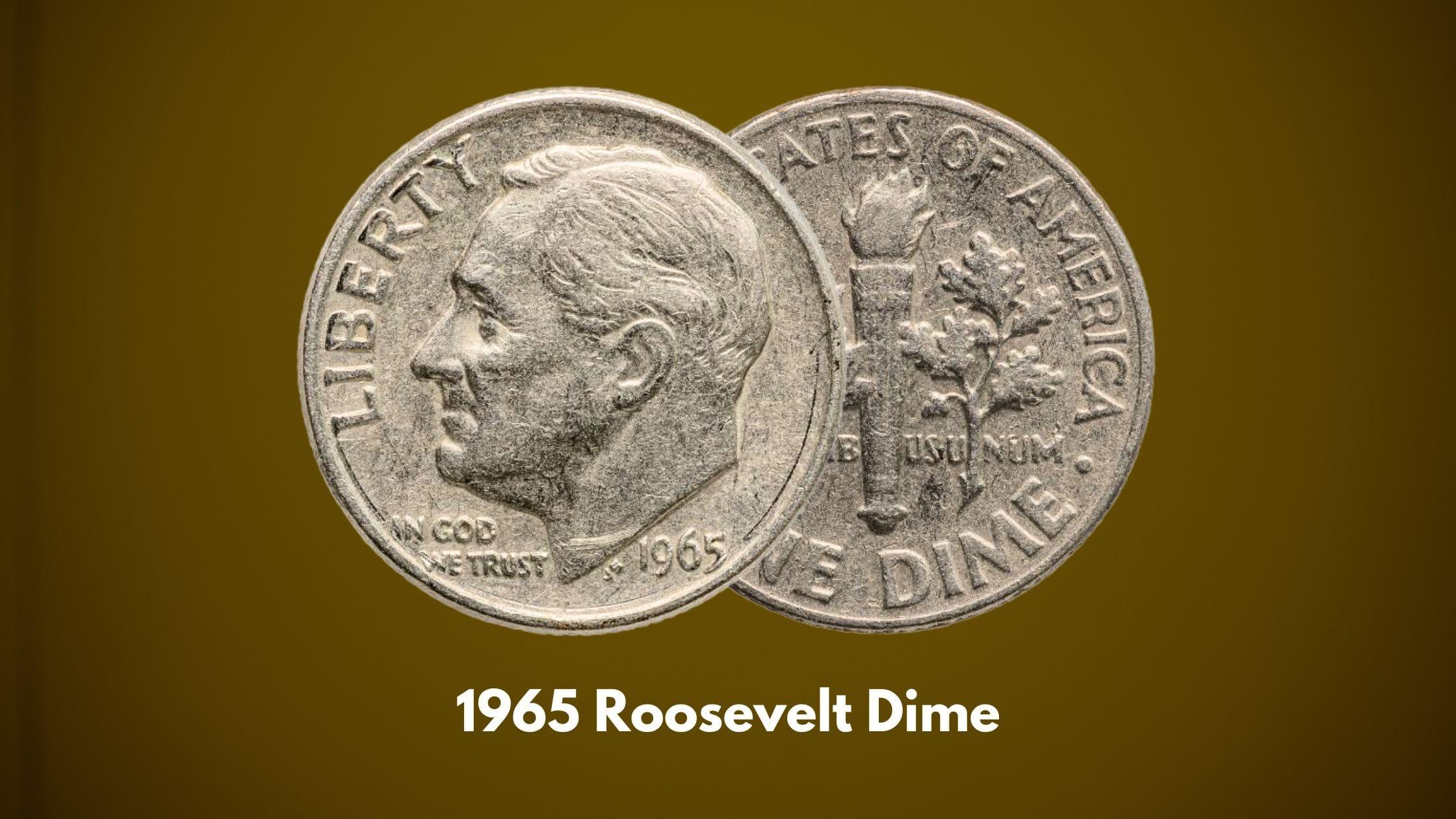 1965 dime grading strip showing four condition tiers from worn G-4 through circulated VF-30, AU-58, and gem MS-65